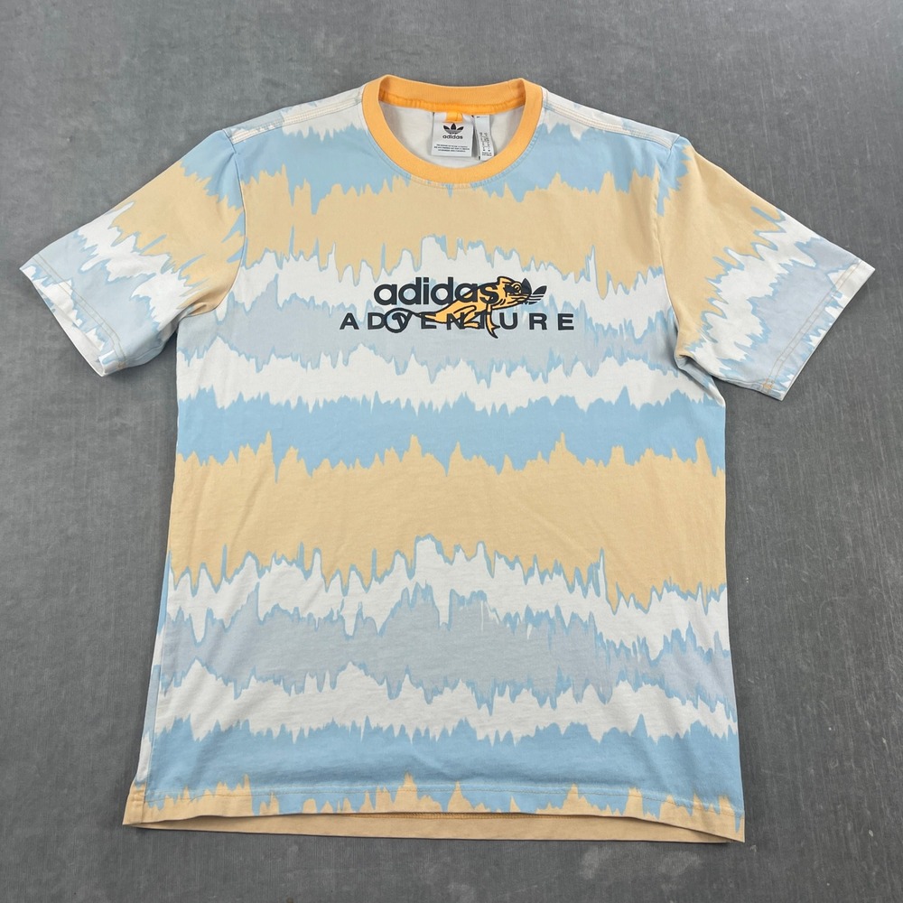 Adidas Mens Medium Blue Yellow T-Shirt Adventure Chameleon Graphic‎